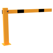 Compact hand barrier | with fixed support post | clear width: 1500 mm | for padlock | hot-dip galvanized and coated yellow / black